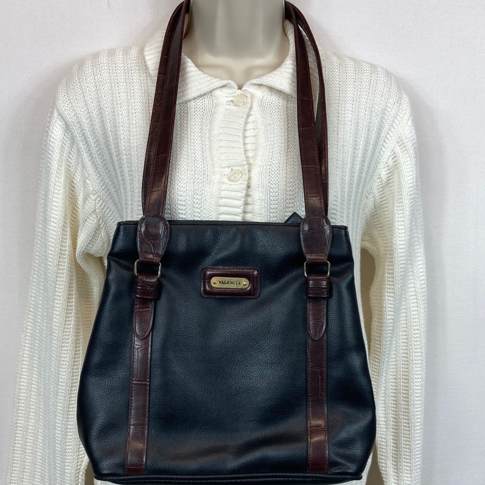 Valencia Shoulder bag w/Dark Brown Croc-Embossed Straps FREE ship